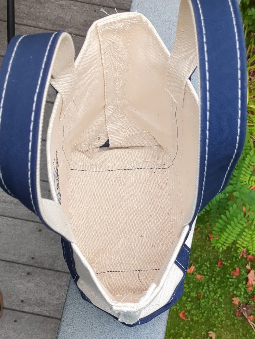 LL Bean Boat and Tote Small Open Top Navy Blue Vitalius Real Estate Logo